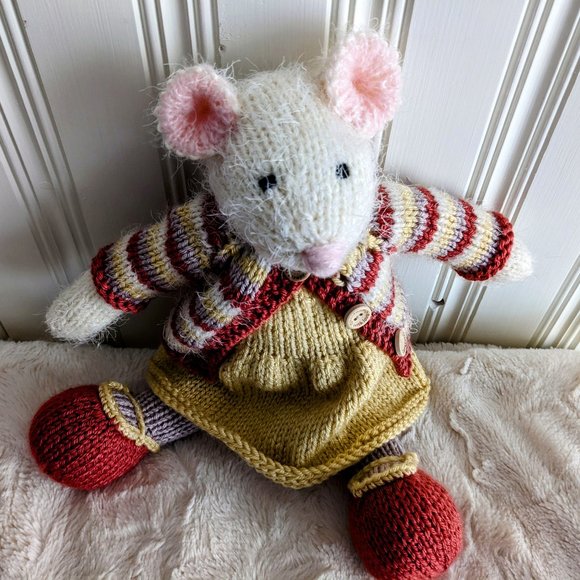 Meet Nelly Mouse handmade tricot stuffed animal baby shower -birthday gift 15 in - Picture 2 of 14